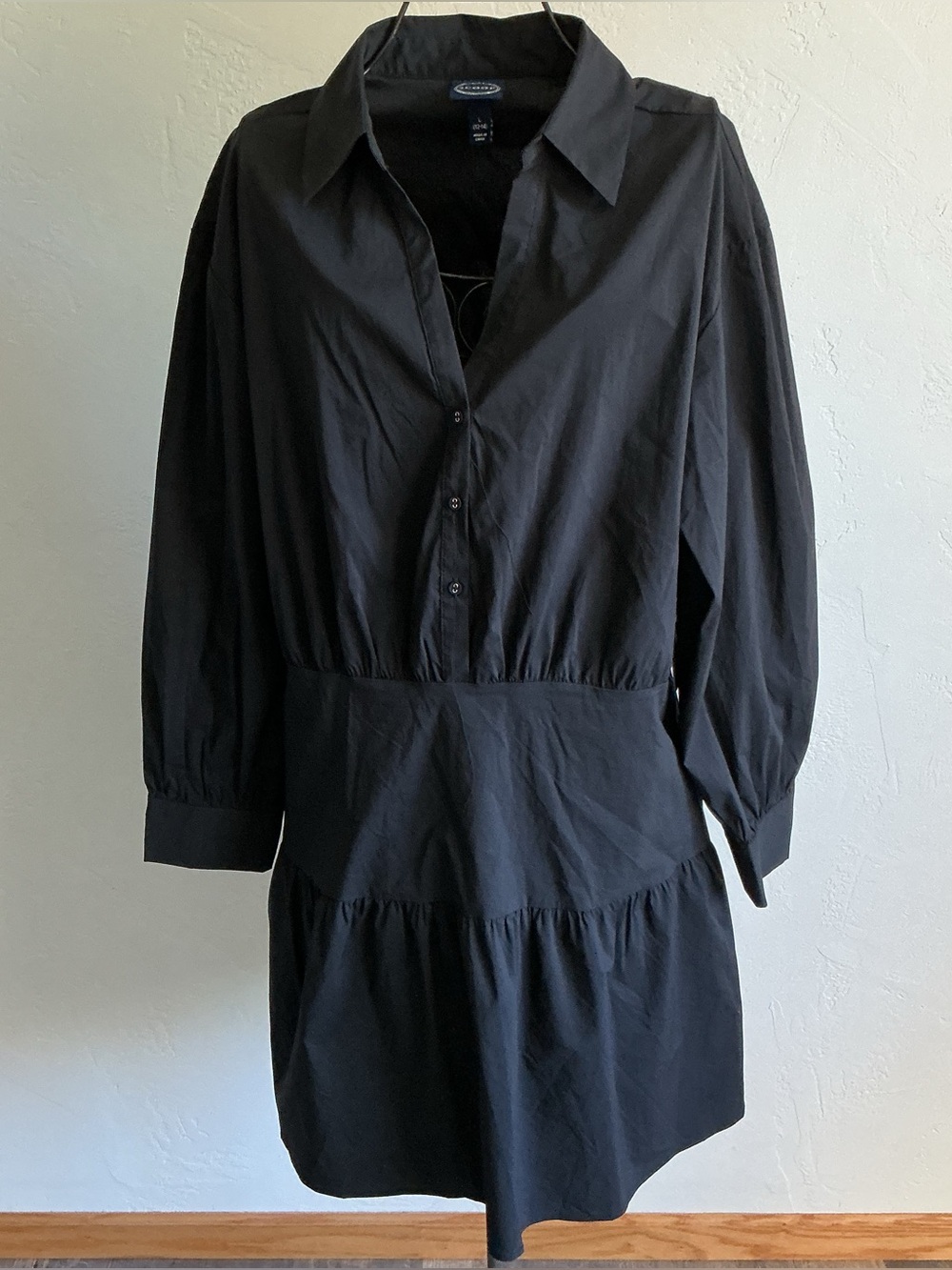 NWT Scoop Black Button-Front Collared Tiered Dress